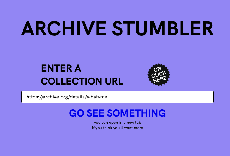 screenshot of the interface for Archive Stumbler